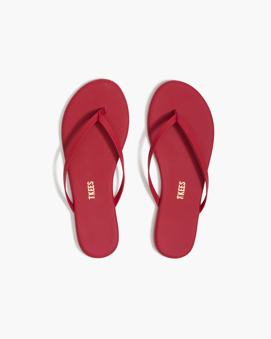 Lily Pigments Leather Flip Flops in Red - TKEES