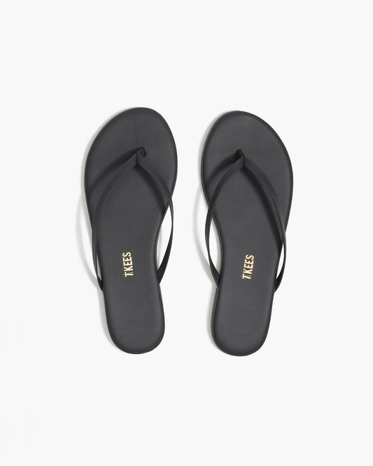 Lily Pigments Leather Flip Flops in Washed Black - TKEES