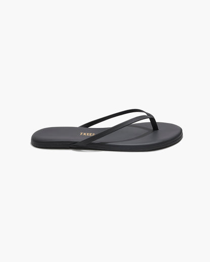 Lily Pigments Leather Flip Flops in Washed Black - TKEES