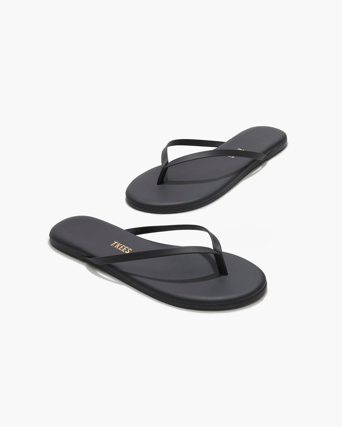 Lily Pigments Leather Flip Flops in Washed Black - TKEES
