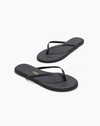 Lily Pigments Leather Flip Flops in Washed Black - TKEES