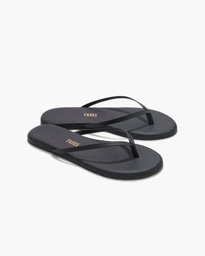 Lily Pigments Leather Flip Flops in Washed Black - TKEES