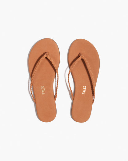 Lily Braid Leather Flip Flops in Pout - TKEES