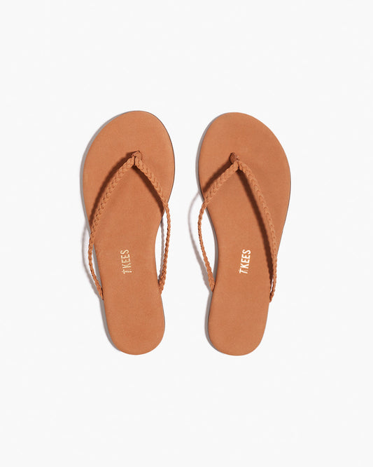 Lily Braid Leather Flip Flops in Pout - TKEES