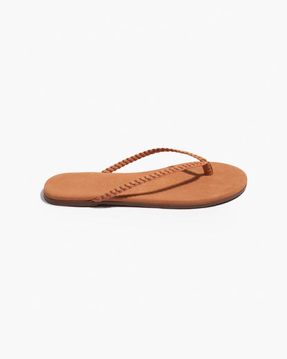 Lily Braid Leather Flip Flops in Pout - TKEES
