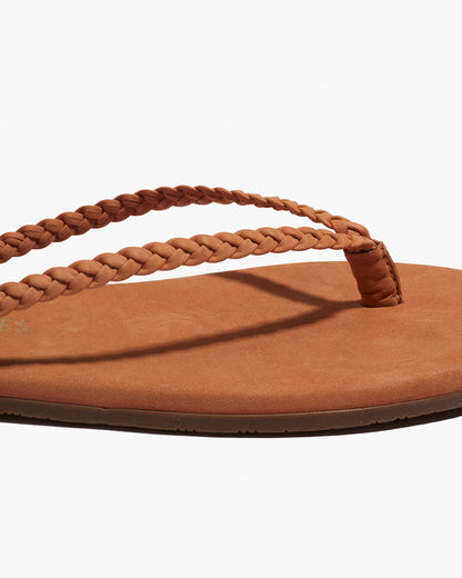 Lily Braid Leather Flip Flops in Pout - TKEES