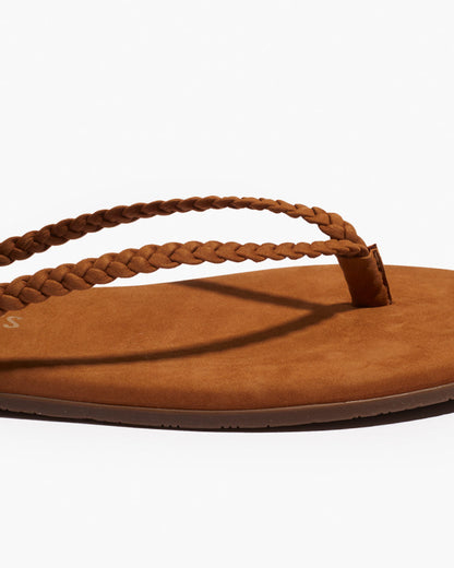 Lily Braid Leather Flip Flops in Camel - TKEES