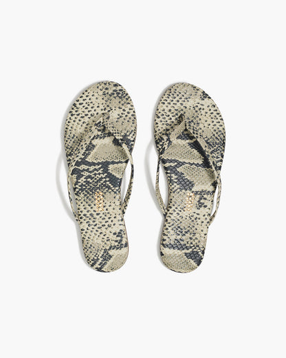 Lily Vegan Animal Leather Flip Flops in Sand Snake - TKEES