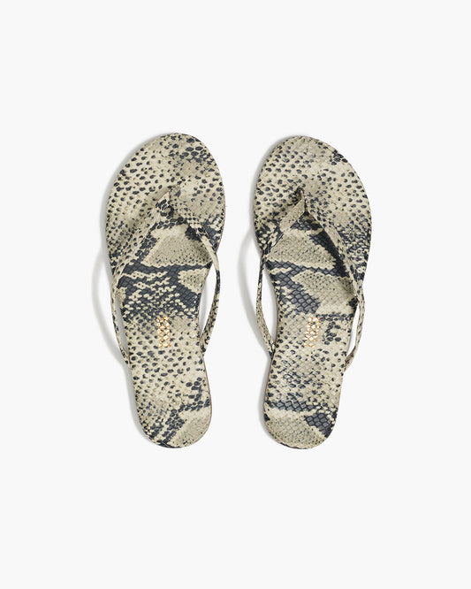 Lily Vegan Animal Leather Flip Flops in Sand Snake - TKEES
