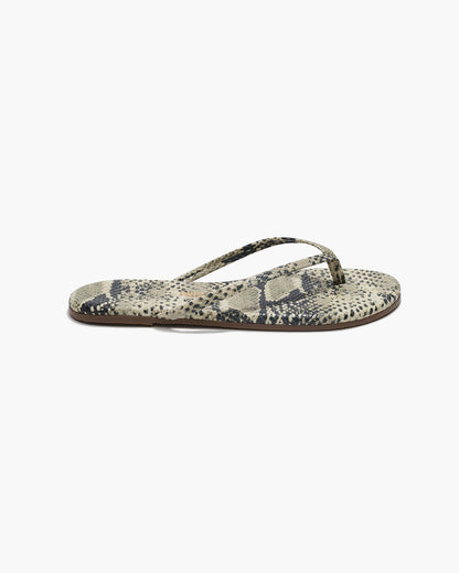 Lily Vegan Animal Leather Flip Flops in Sand Snake - TKEES