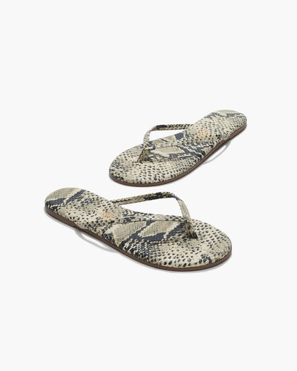 Lily Vegan Animal Leather Flip Flops in Sand Snake - TKEES