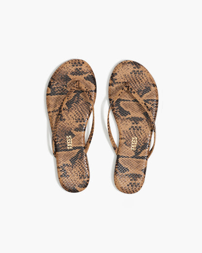 Lily Vegan Animal Leather Flip Flops in Coco Snake - TKEES