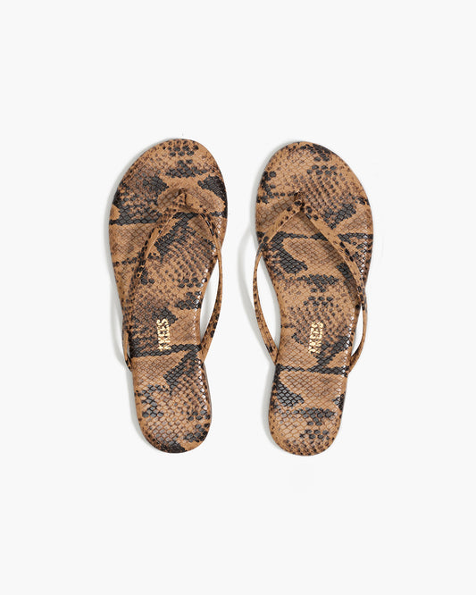 Lily Vegan Animal Leather Flip Flops in Coco Snake - TKEES