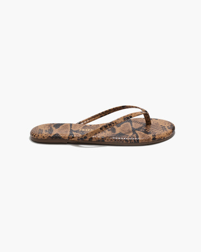 Lily Vegan Animal Leather Flip Flops in Coco Snake - TKEES