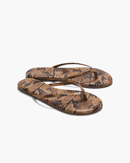 Lily Vegan Animal Leather Flip Flops in Coco Snake - TKEES