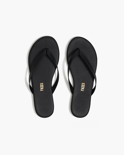 Boyfriend Leather Flip Flops in Black - TKEES