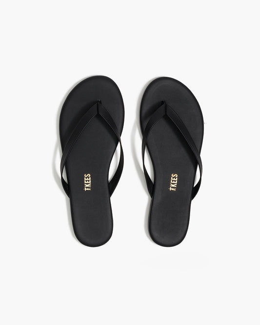 Boyfriend Leather Flip Flops in Black - TKEES