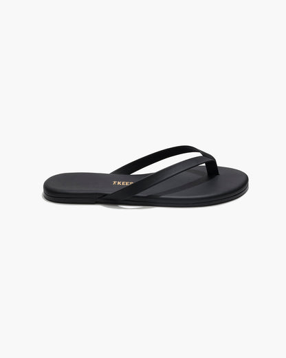Boyfriend Leather Flip Flops in Black - TKEES