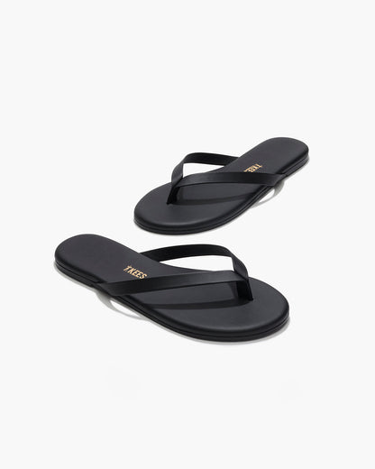 Boyfriend Leather Flip Flops in Black - TKEES