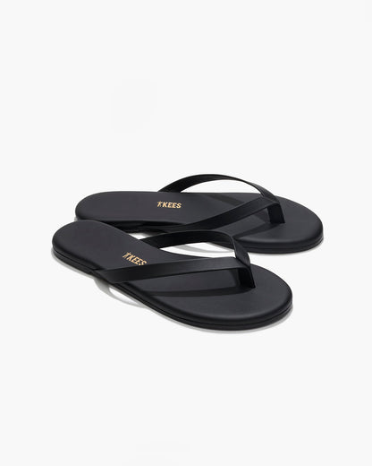 Boyfriend Leather Flip Flops in Black - TKEES
