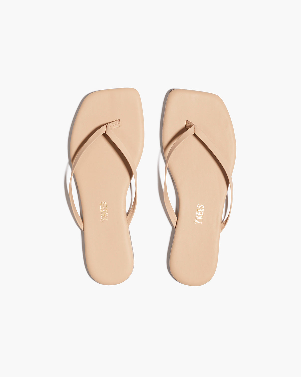 Square Toe Lily Leather Flip Flops in Sunkissed - TKEES