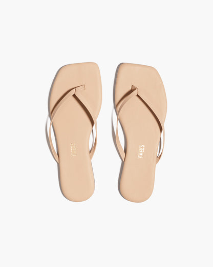 Square Toe Lily Leather Flip Flops in Sunkissed - TKEES