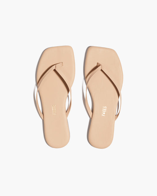 Square Toe Lily Leather Flip Flops in Sunkissed - TKEES