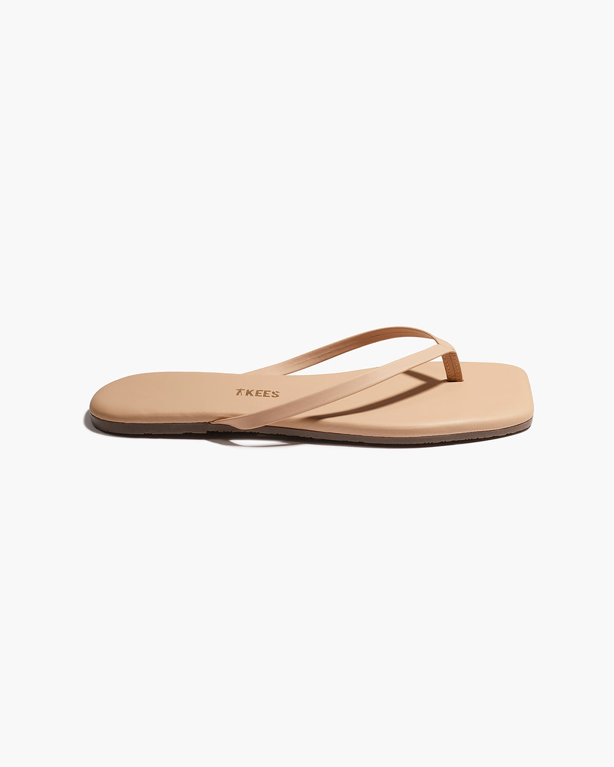 Square Toe Lily Leather Flip Flops in Sunkissed - TKEES
