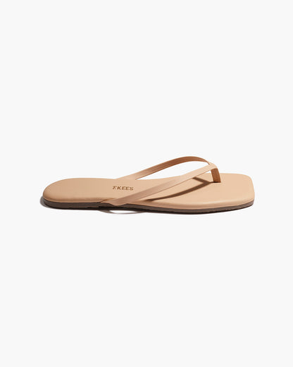 Square Toe Lily Leather Flip Flops in Sunkissed - TKEES