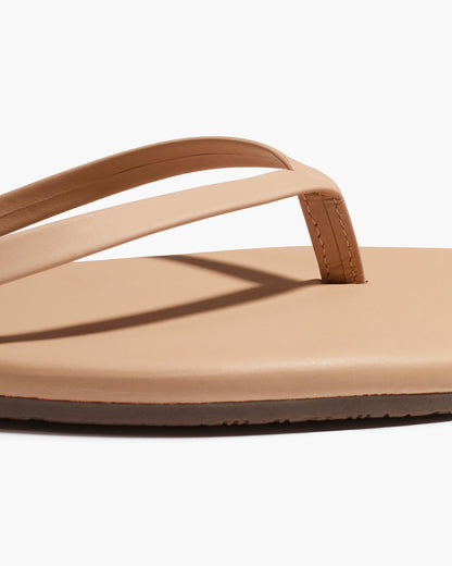 Square Toe Lily Leather Flip Flops in Sunkissed - TKEES