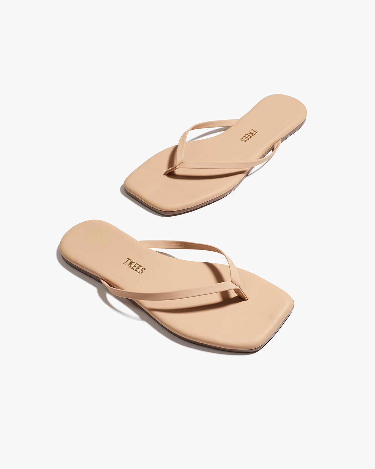 Square Toe Lily Leather Flip Flops in Sunkissed - TKEES