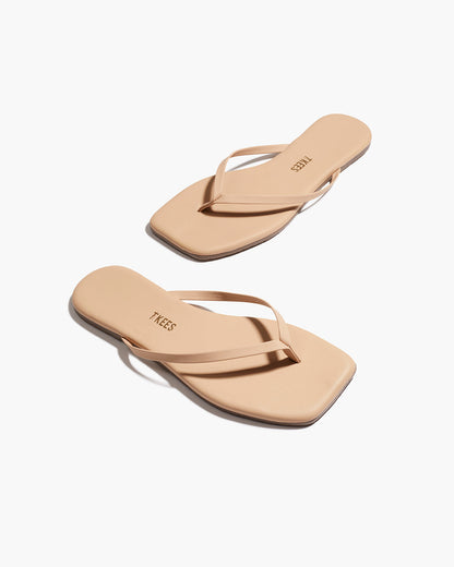 Square Toe Lily Leather Flip Flops in Sunkissed - TKEES