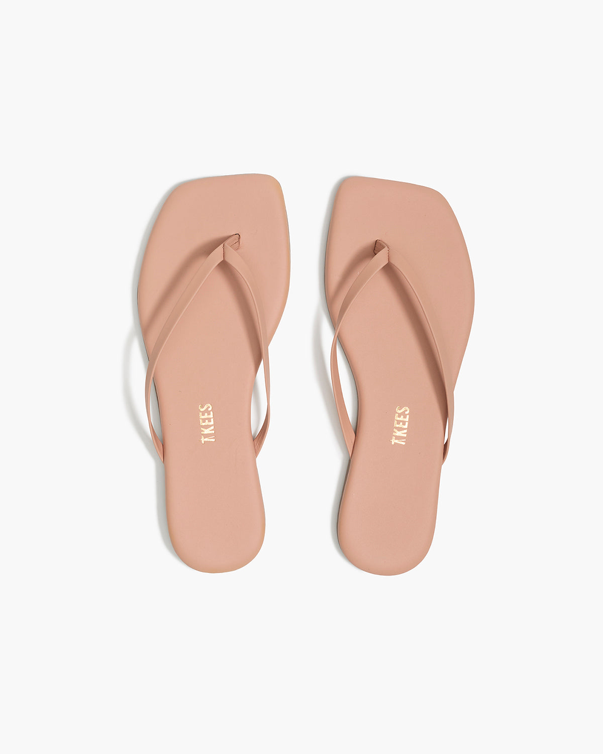 Square Toe Lily Leather Flip Flops in Nude Beach - TKEES