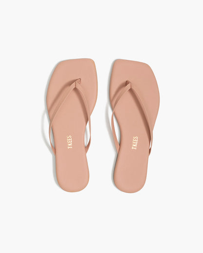 Square Toe Lily Leather Flip Flops in Nude Beach - TKEES