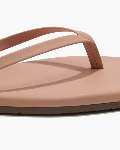 Square Toe Lily Leather Flip Flops in Nude Beach - TKEES
