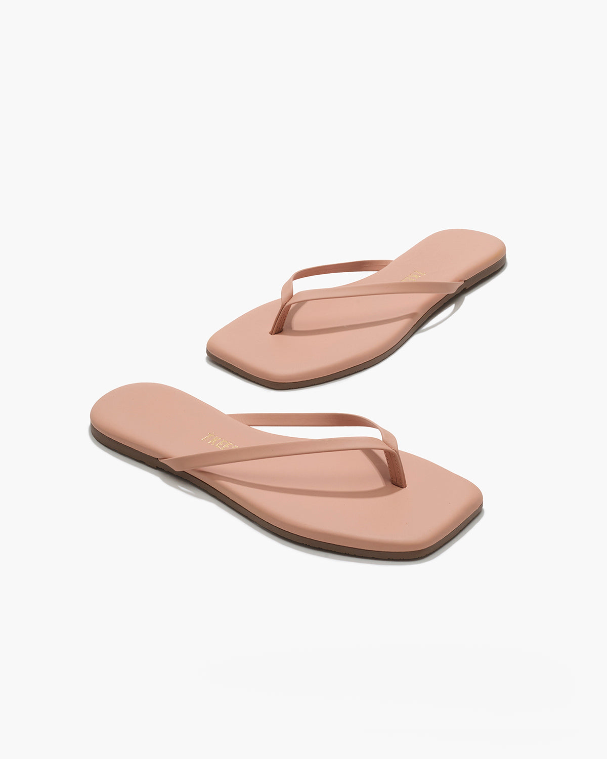 Square Toe Lily Leather Flip Flops in Nude Beach - TKEES