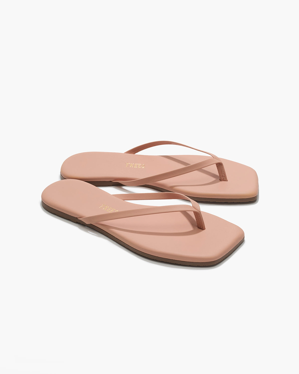 Square Toe Lily Leather Flip Flops in Nude Beach - TKEES