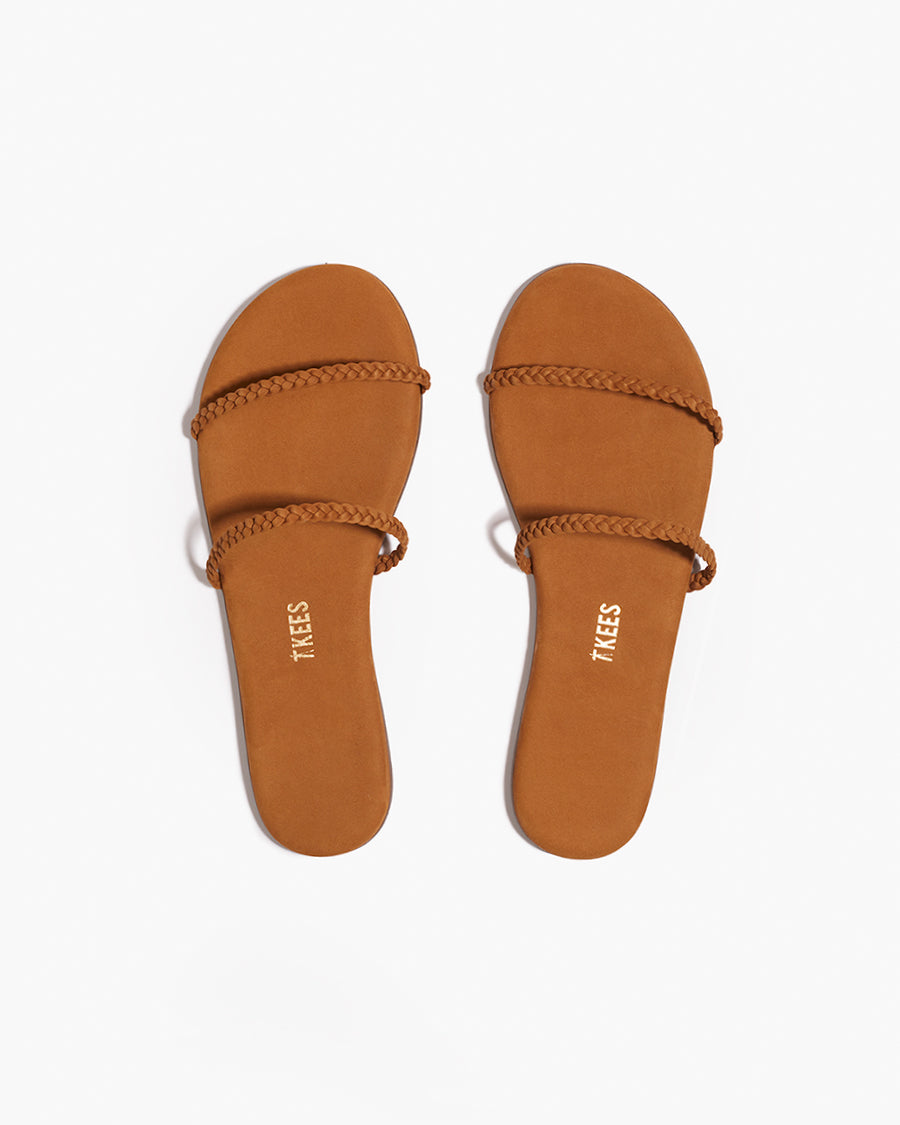 Gemma Braid Leather Sandals in Camel - TKEES