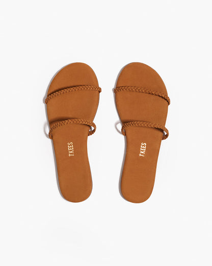 Gemma Braid Leather Sandals in Camel - TKEES