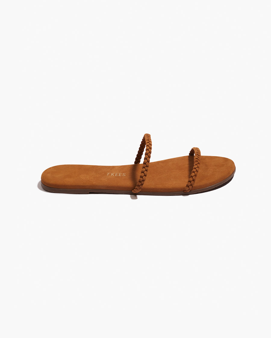 Gemma Braid Leather Sandals in Camel - TKEES