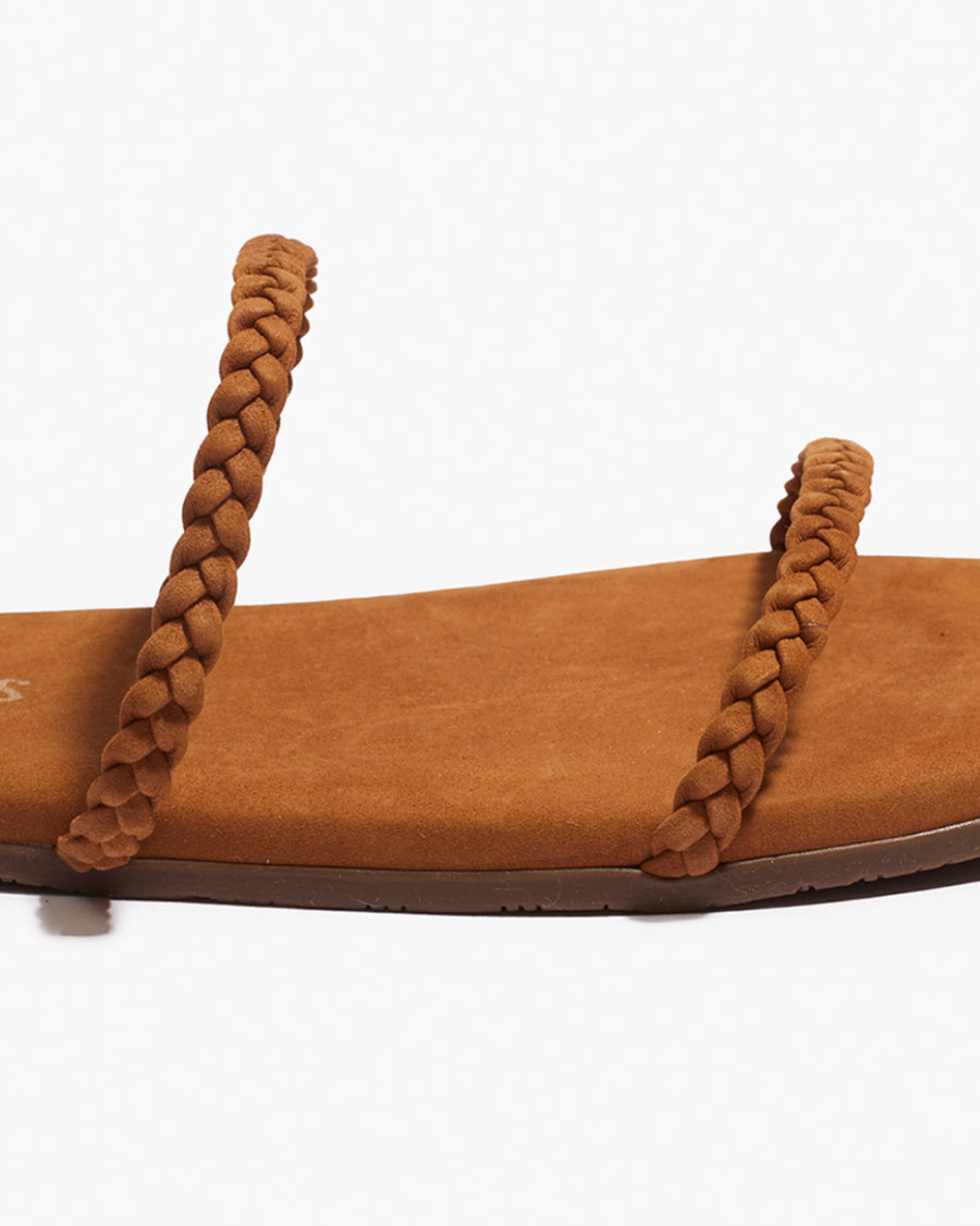 Gemma Braid Leather Sandals in Camel - TKEES