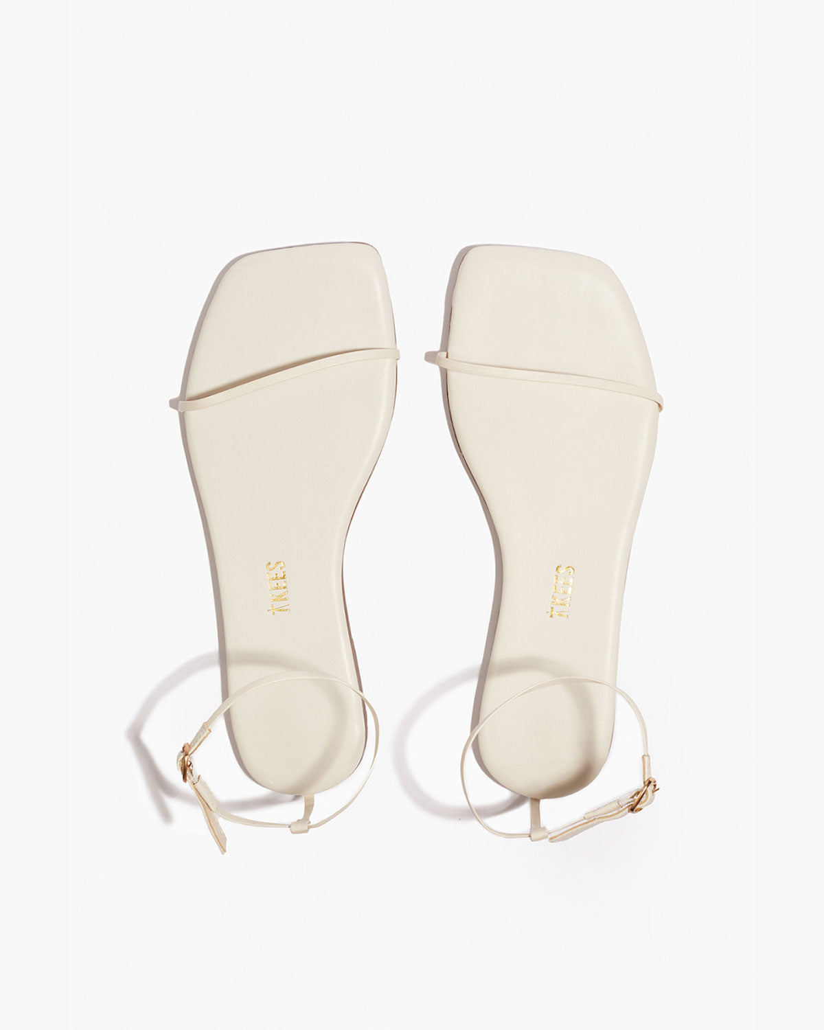 Square Toe Twiggy Leather Sandals in Cream - TKEES