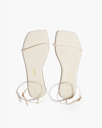 Square Toe Twiggy Leather Sandals in Cream - TKEES