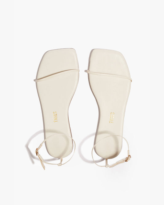 Square Toe Twiggy Leather Sandals in Cream - TKEES