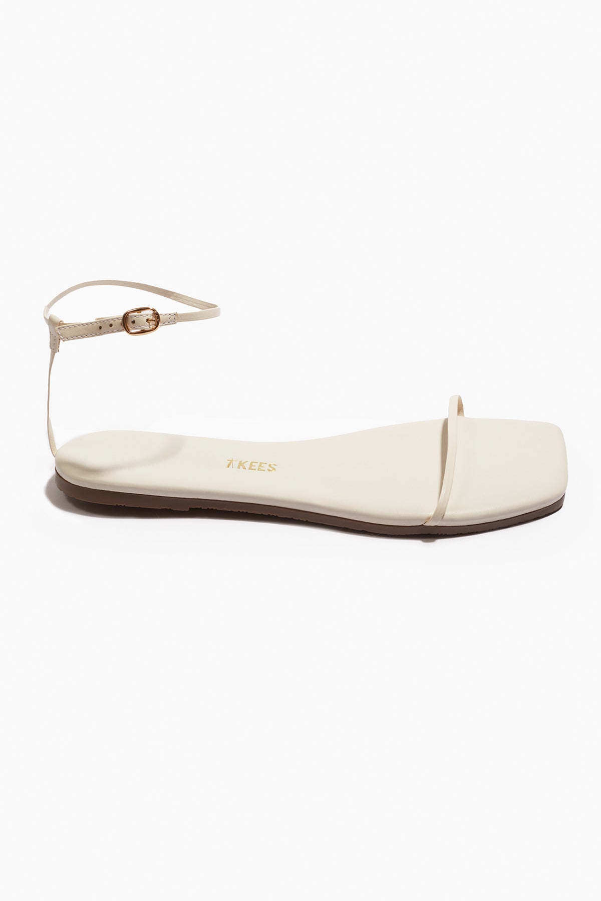 Square Toe Twiggy Leather Sandals in Cream - TKEES