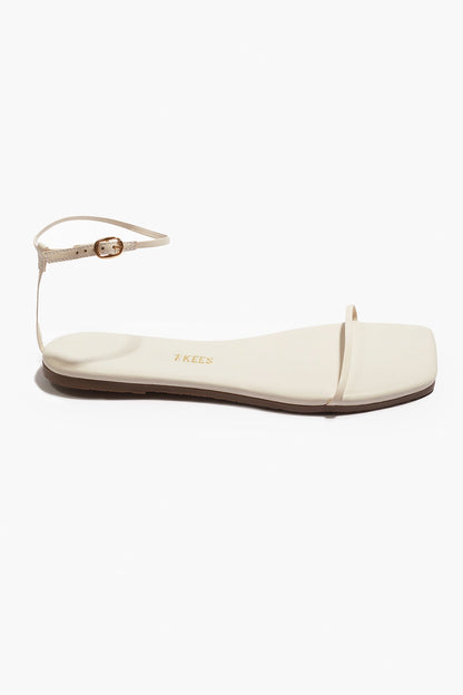 Square Toe Twiggy Leather Sandals in Cream - TKEES