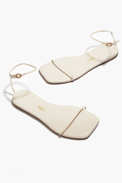 Square Toe Twiggy Leather Sandals in Cream - TKEES