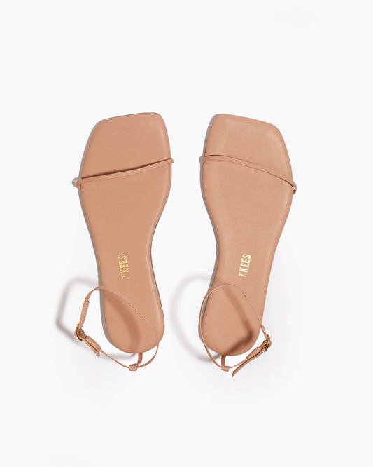 Square Toe Twiggy Leather Sandals in Nude Beach - TKEES