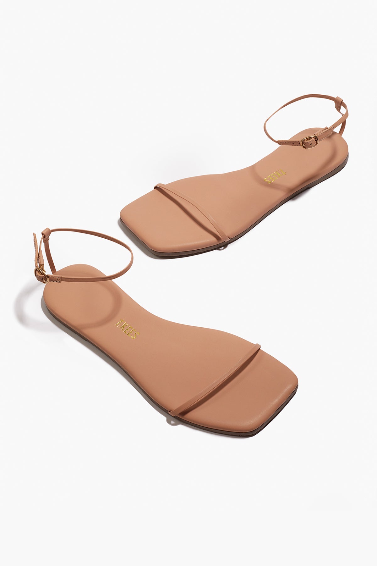 Square Toe Twiggy Leather Sandals in Nude Beach - TKEES