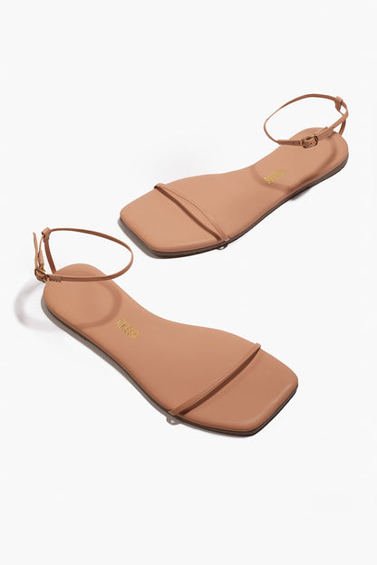 Square Toe Twiggy Leather Sandals in Nude Beach - TKEES